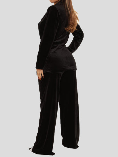 Women's Sets Solid Blazers Trousers Gold Velvet Two-Piece Sets - LuckyFash™