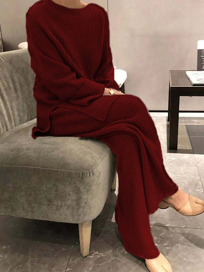 Sets Solid Knitted Long Sleeve Sweater Pants Casual Two-piece Suit - LuckyFash™