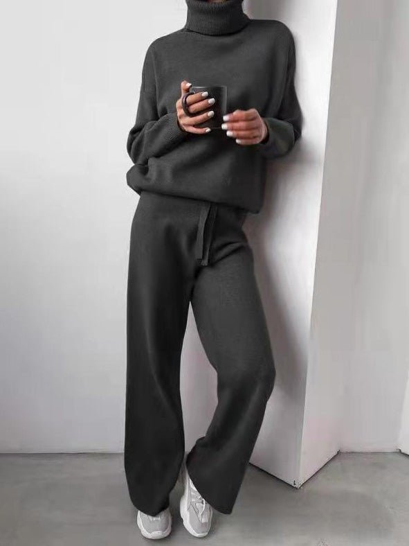 Sets Solid Turtleneck Top & Pants Knitted Two Piece Set - LuckyFash™