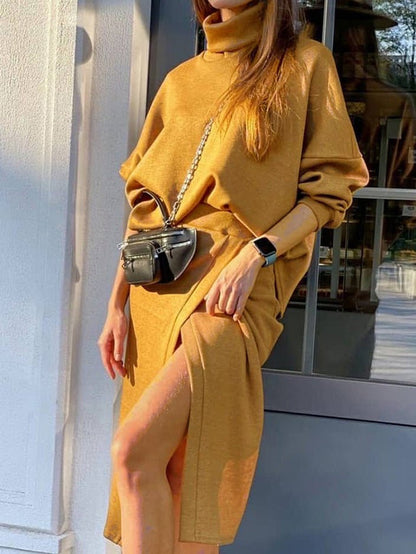 Women's Sets Turtleneck Doll Sleeve Top & Skirt Two Piece Set - LuckyFash™