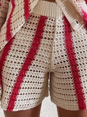 Women's Shorts Sweet Striped Hollow Knit Shorts - LuckyFash™