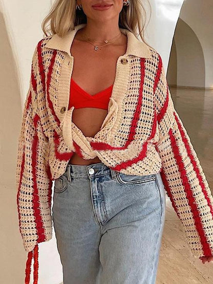 Women's Shorts Sweet Striped Hollow Knit Shorts - LuckyFash™