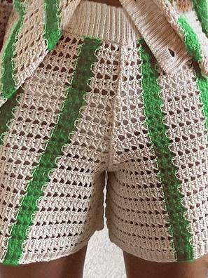 Women's Shorts Sweet Striped Hollow Knit Shorts - LuckyFash™