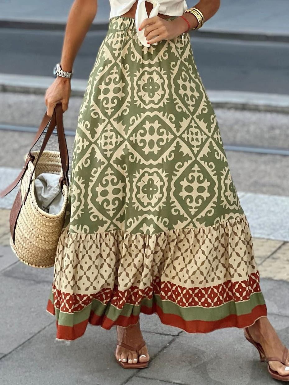 Women's Skirts Casual Vintage Print Elastic Waist Skirt - LuckyFash™