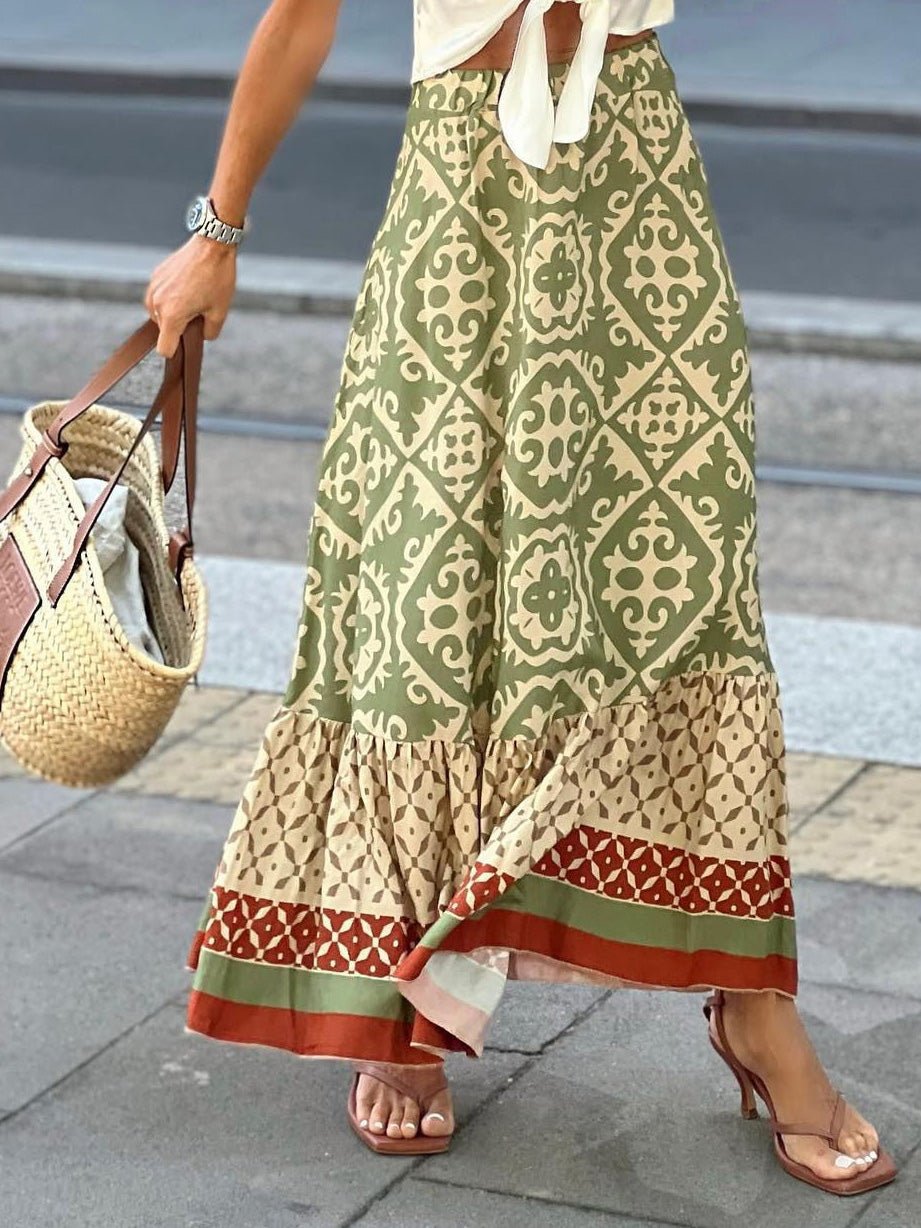 Women's Skirts Casual Vintage Print Elastic Waist Skirt - LuckyFash™