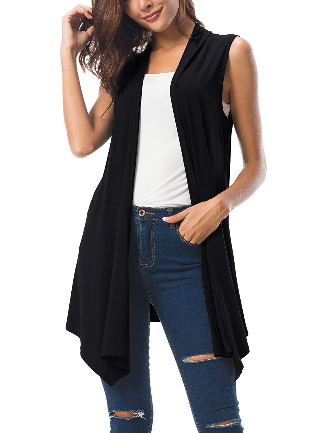 Sleeveless Draped Open Front Cardigan - LuckyFash™