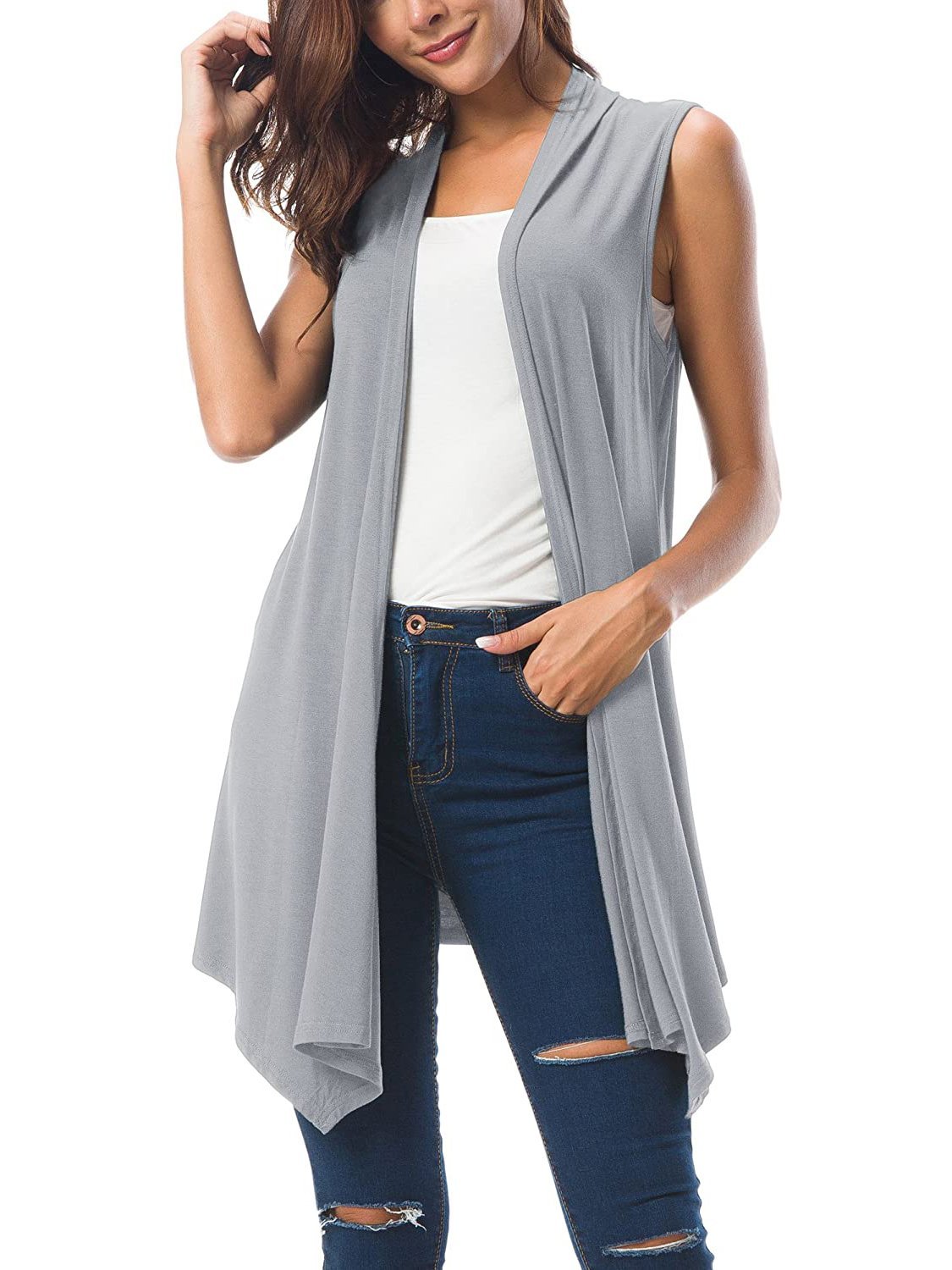Sleeveless Draped Open Front Cardigan - LuckyFash™