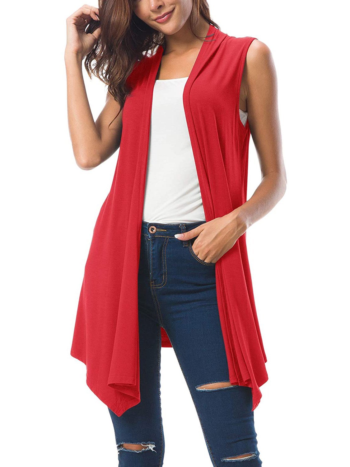 Sleeveless Draped Open Front Cardigan - LuckyFash™