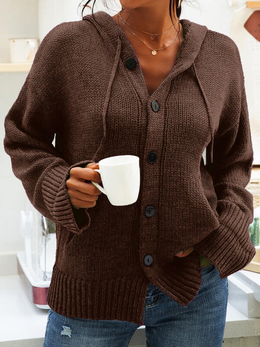 Women's Sweaters Button Hooded Long Sleeve Cardigan Sweater - LuckyFash™
