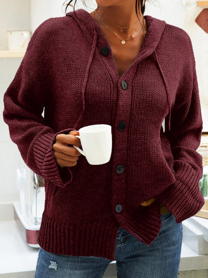 Women's Sweaters Button Hooded Long Sleeve Cardigan Sweater - LuckyFash™