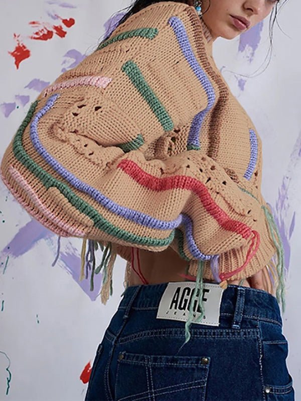 Sweaters Casual And Versatile Knitting Color Matching Tassel Sweater - LuckyFash™