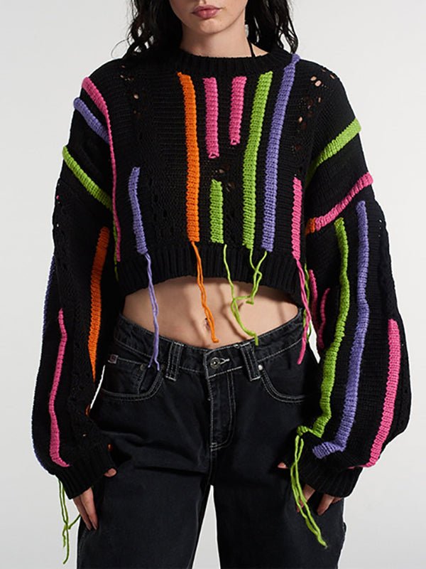 Sweaters Casual And Versatile Knitting Color Matching Tassel Sweater - LuckyFash™