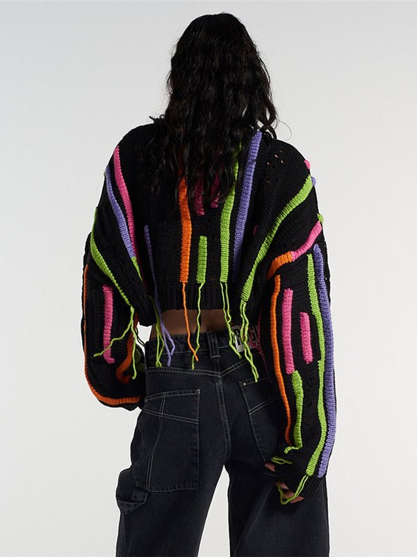 Sweaters Casual And Versatile Knitting Color Matching Tassel Sweater - LuckyFash™