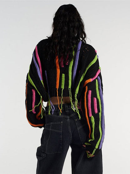 Sweaters Casual And Versatile Knitting Color Matching Tassel Sweater - LuckyFash™