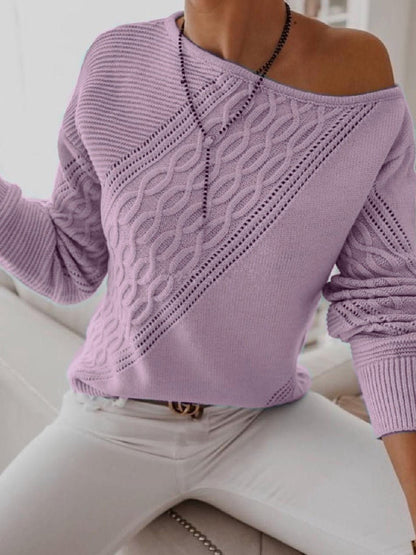 Women's Sweaters Casual Solid Sloping Shoulder Long Sleeve Sweater - LuckyFash™
