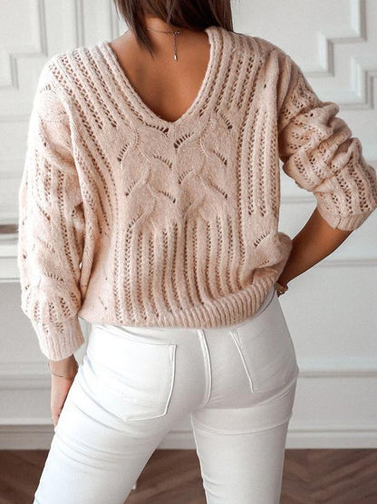 Women's Sweaters Casual V-Neck Off-The-Shoulder Knitted Sweater - LuckyFash™