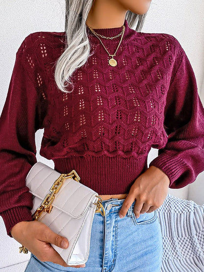 Sweaters Cutout Striped Balloon Sleeve Cropped Knit Sweater - LuckyFash™
