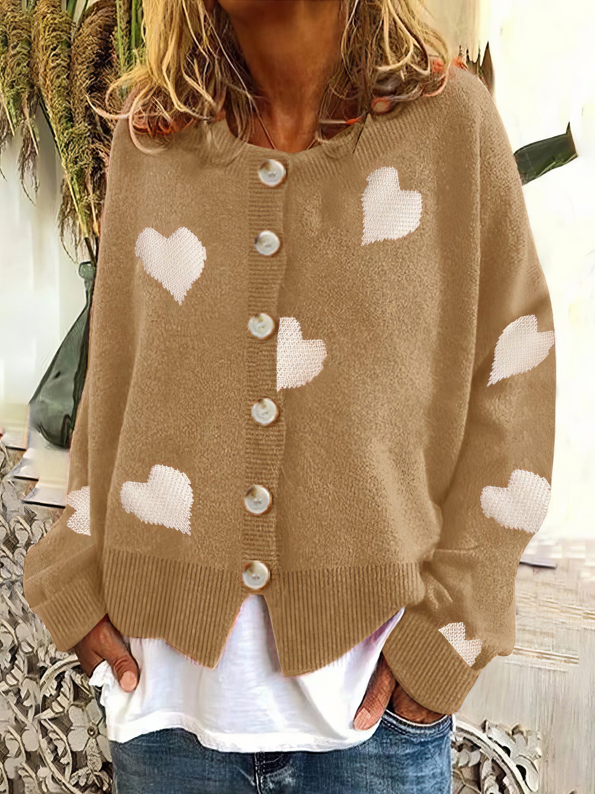 Sweaters Knit Single-Breasted Heart Cardigan Sweater - LuckyFash™