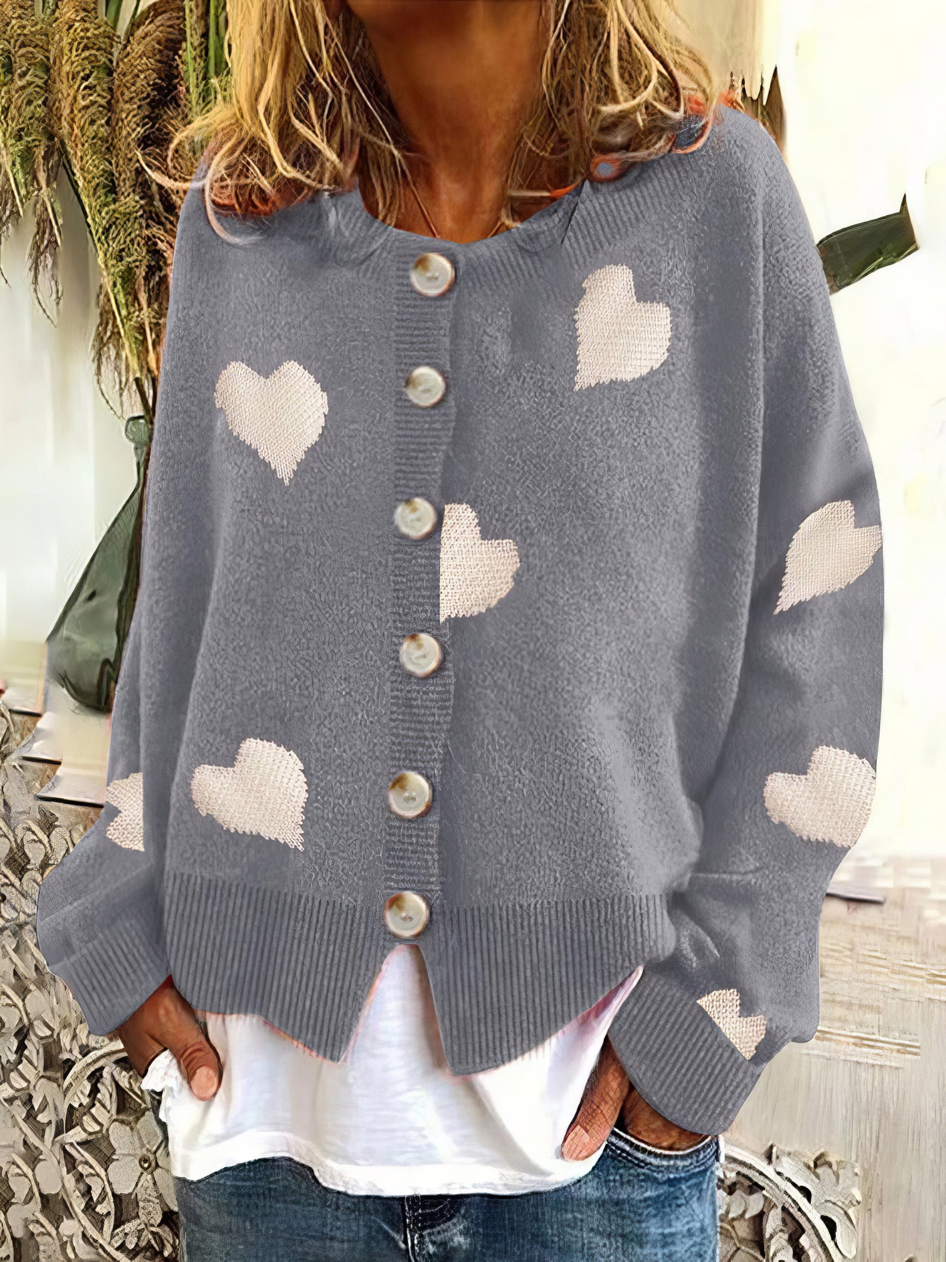 Sweaters Knit Single-Breasted Heart Cardigan Sweater - LuckyFash™