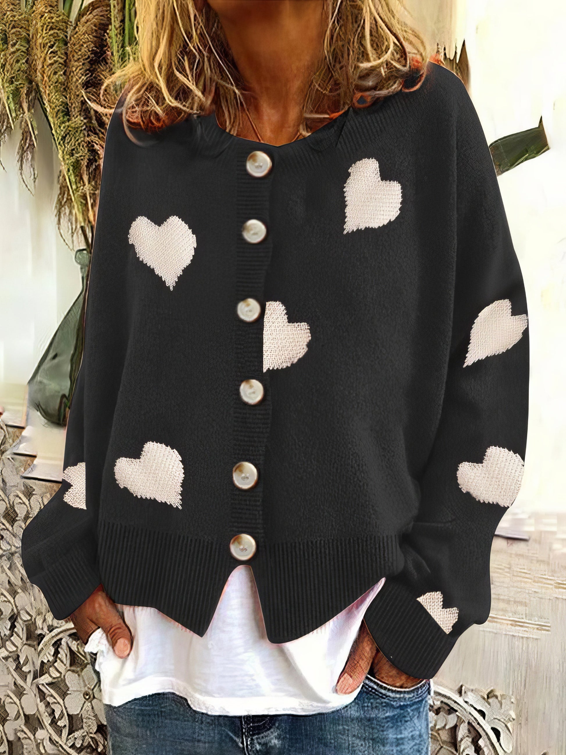 Sweaters Knit Single-Breasted Heart Cardigan Sweater - LuckyFash™
