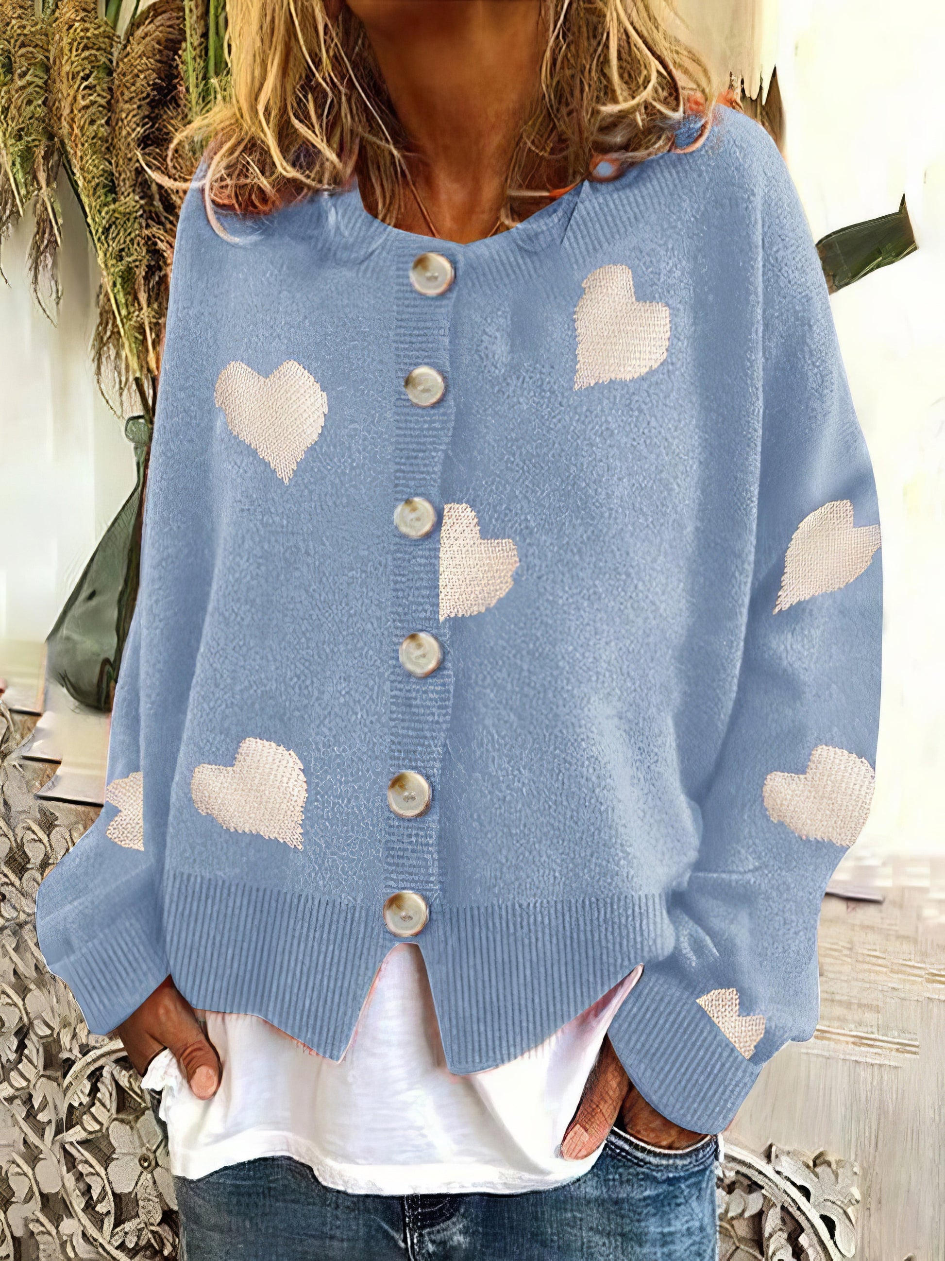Sweaters Knit Single-Breasted Heart Cardigan Sweater - LuckyFash™