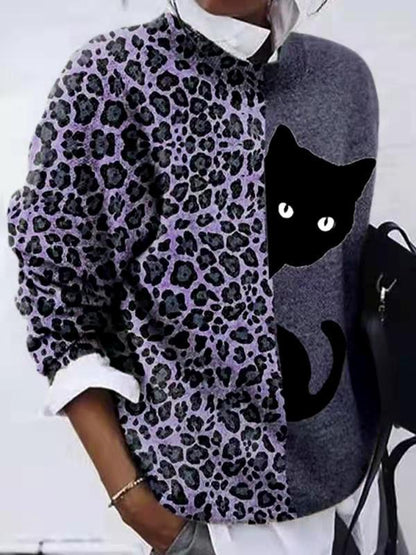 Sweaters Leopard Cat Crew Neck Long Sleeve T-Shirt - LuckyFash™