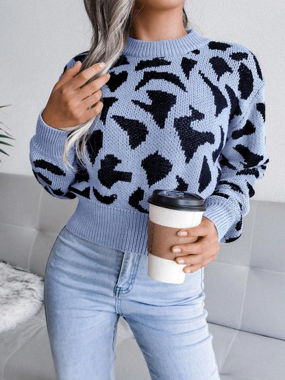 Women's Sweaters Leopard-Print Knitted Cropped Sweater - LuckyFash™