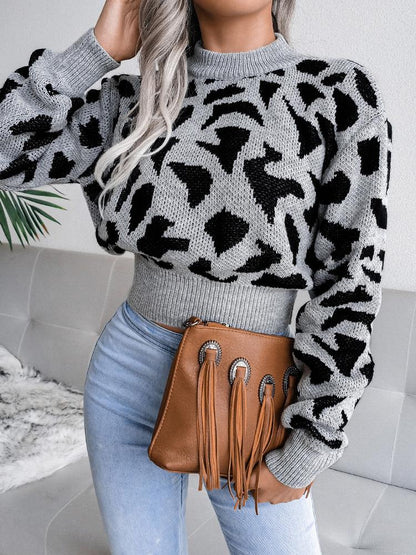 Women's Sweaters Leopard-Print Knitted Cropped Sweater - LuckyFash™