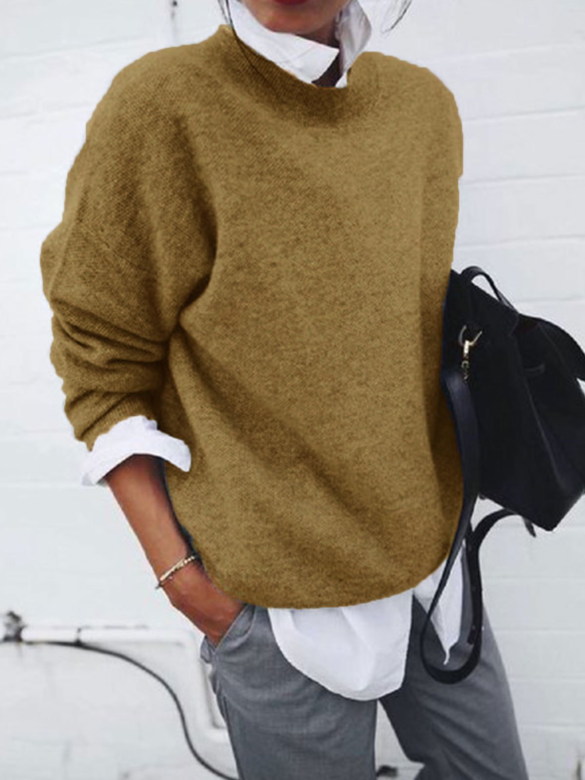 Sweaters Round Neck Long Sleeve Sweater - LuckyFash™