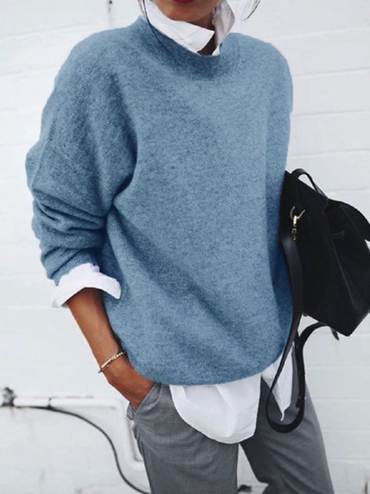 Sweaters Round Neck Long Sleeve Sweater - LuckyFash™