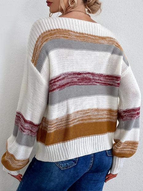 Women's Sweaters Loose Striped Round Neck Long Sleeve Sweater - LuckyFash™