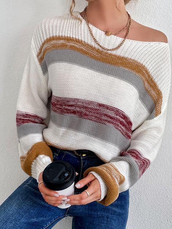 Women's Sweaters Loose Striped Round Neck Long Sleeve Sweater - LuckyFash™