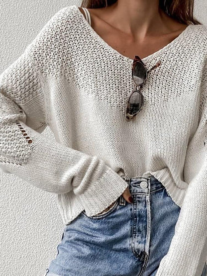 Women's Sweaters Loose V-Neck Long Sleeve Sweater - LuckyFash™