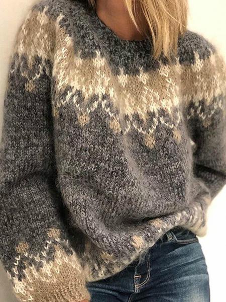 Sweaters Mohair Jacquard Chunky Knit Sweater - LuckyFash™