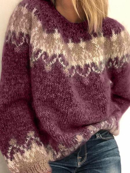 Sweaters Mohair Jacquard Chunky Knit Sweater - LuckyFash™