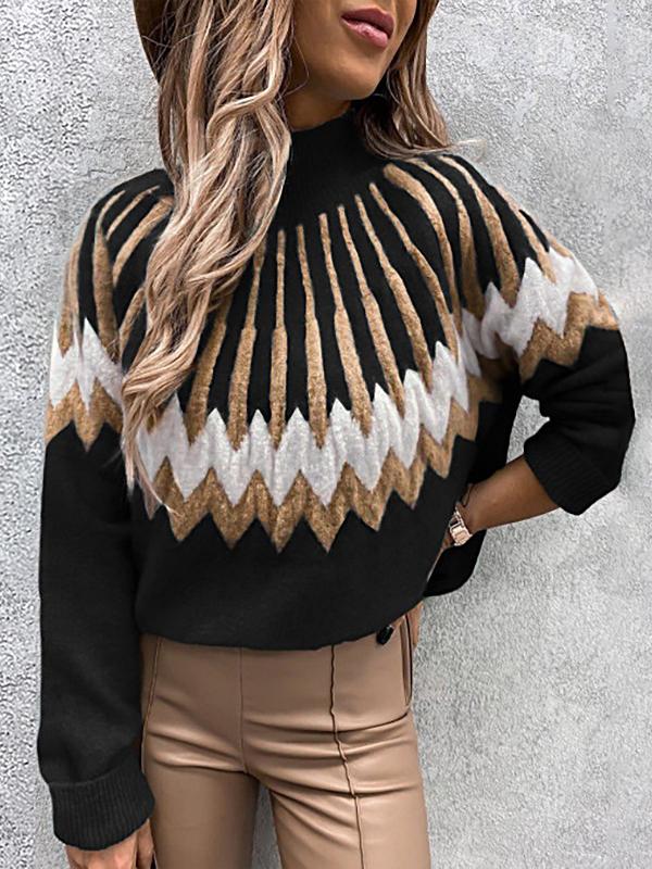 Women's Sweaters Printed Turtleneck Long Sleeve Knit Sweater - LuckyFash™
