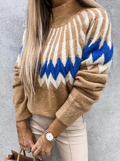 Women's Sweaters Printed Turtleneck Long Sleeve Knit Sweater - LuckyFash™