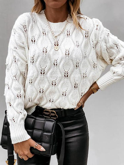 Women's Sweaters Round Neck Bead Hollow Knitted Sweater - LuckyFash™