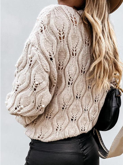 Women's Sweaters Round Neck Bead Hollow Knitted Sweater - LuckyFash™