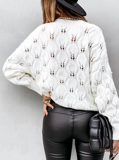 Women's Sweaters Round Neck Bead Hollow Knitted Sweater - LuckyFash™