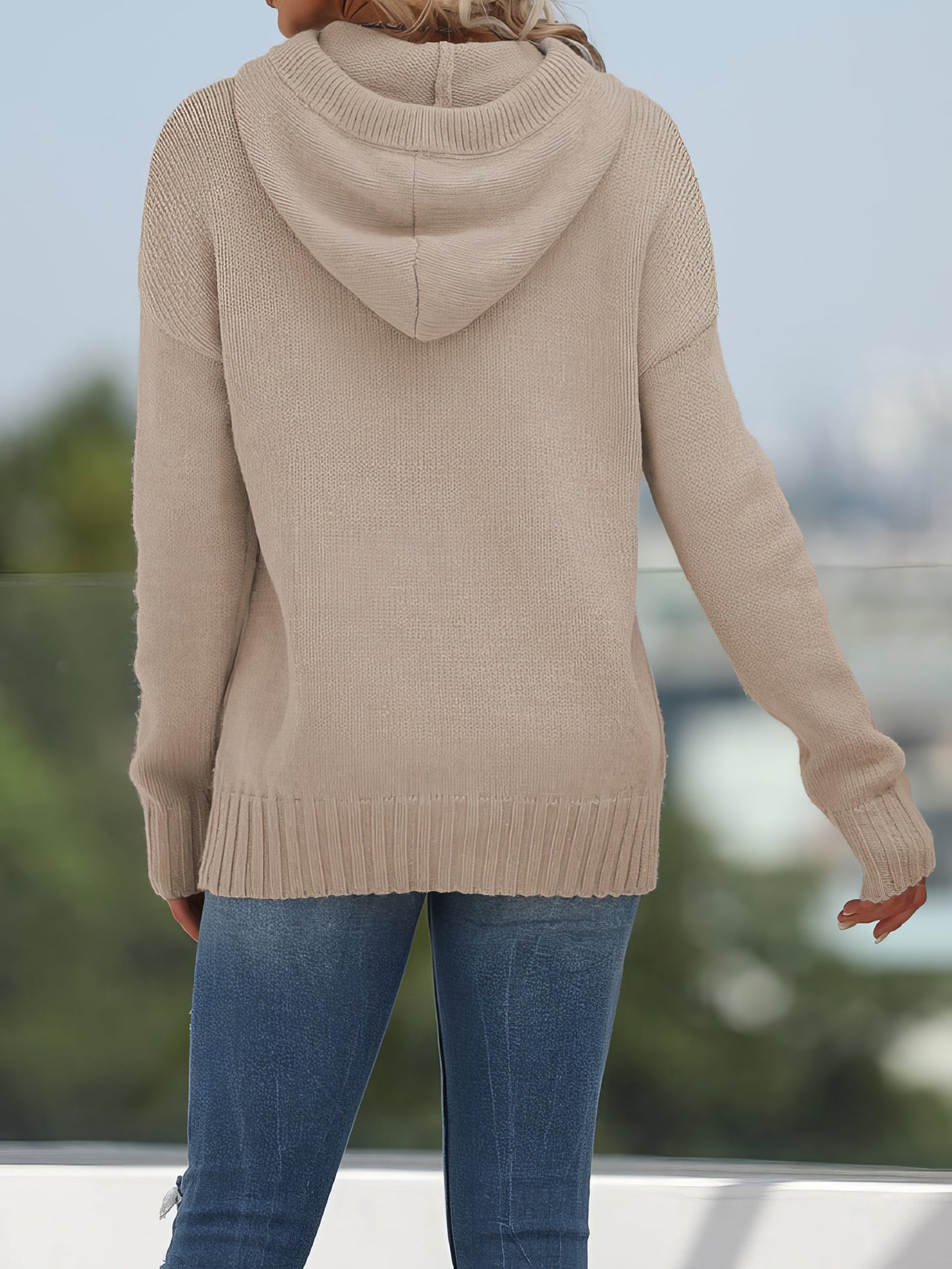 Sweaters Solid Pocket Knit Hooded Sweater - LuckyFash™