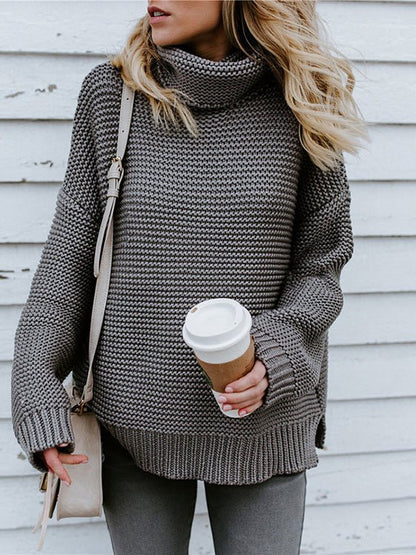 Women's Sweaters Solid Turtleneck Pullover Long Sleeve Sweater - LuckyFash™