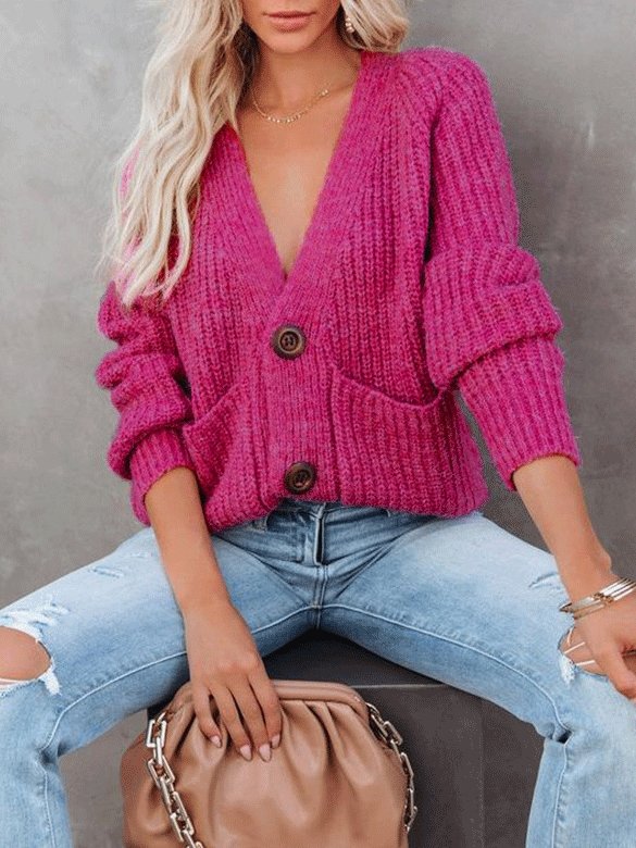 Women's Sweaters V-Neck Single-Breasted Long Sleeve Sweater Cardigan - LuckyFash™