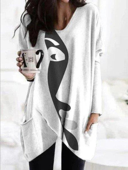 Women's T-Shirts Abstract Face Print Long Sleeve Mid-Length T-Shirt - LuckyFash™