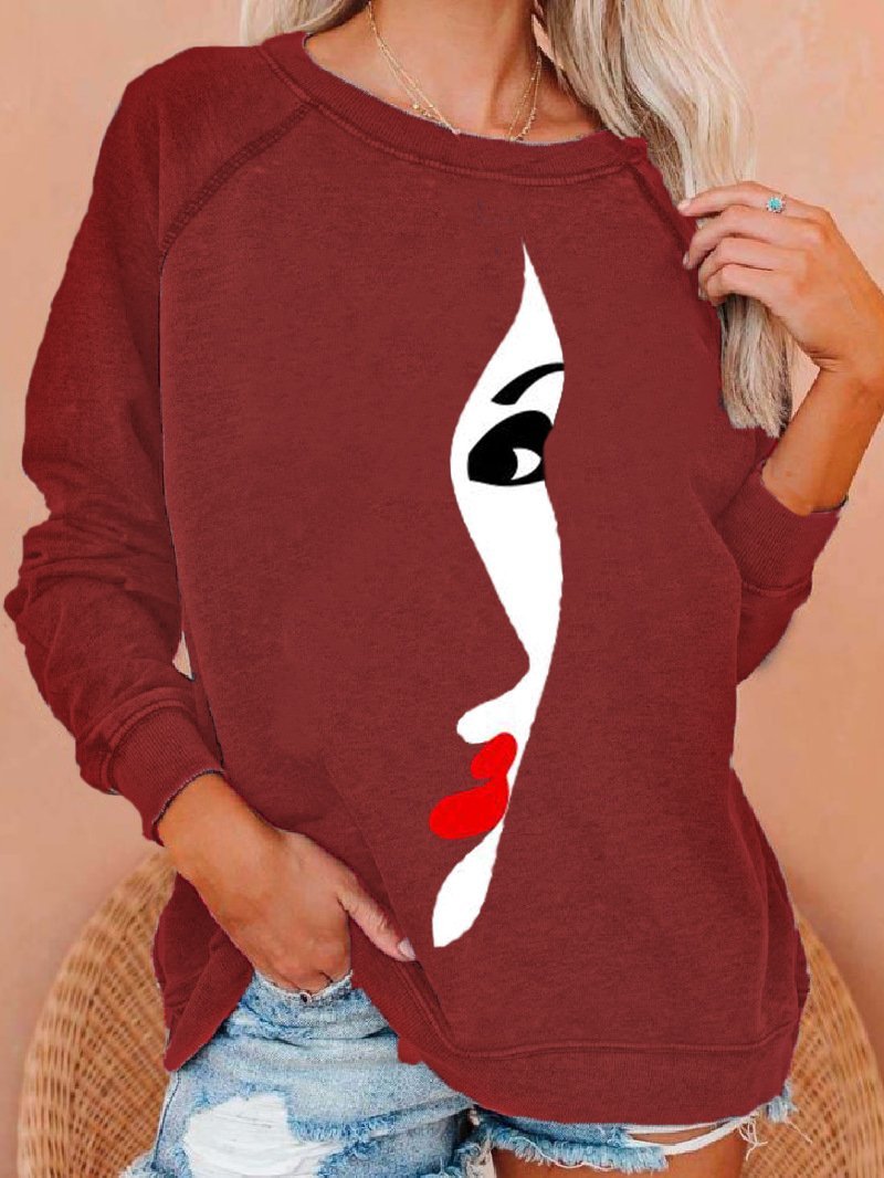 T-Shirts Abstract Print Long Sleeve Round Neck T-Shirts - LuckyFash™