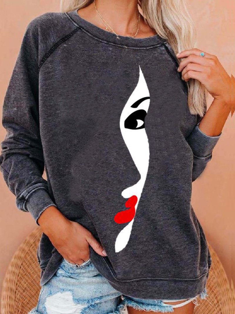 T-Shirts Abstract Print Long Sleeve Round Neck T-Shirts - LuckyFash™