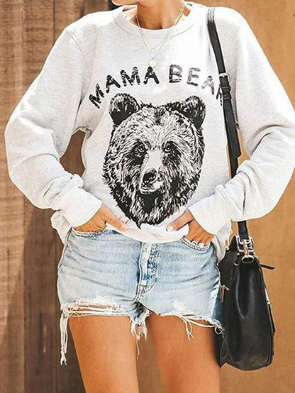 T-Shirts Bear Letters Print Round Neck Long Sleeve T-Shirts - LuckyFash™