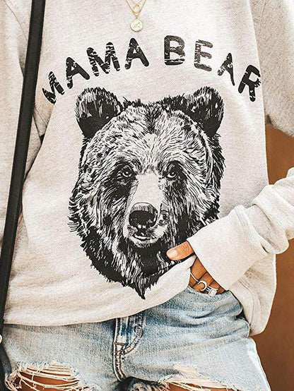 T-Shirts Bear Letters Print Round Neck Long Sleeve T-Shirts - LuckyFash™