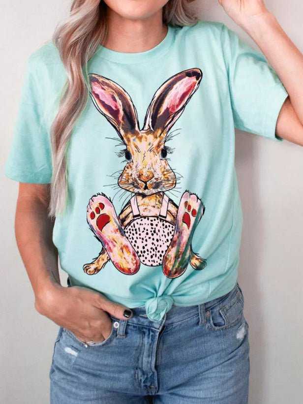 T-Shirts Bunny Print Crew Neck Short Sleeve T-Shirt - LuckyFash™