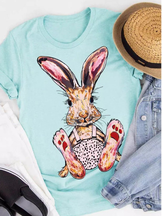 T-Shirts Bunny Print Crew Neck Short Sleeve T-Shirt - LuckyFash™